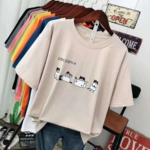 義烏尾貨純棉T恤韓版女裝短袖圓領印花體恤 低價批發(fā)的優(yōu)質(zhì)選擇